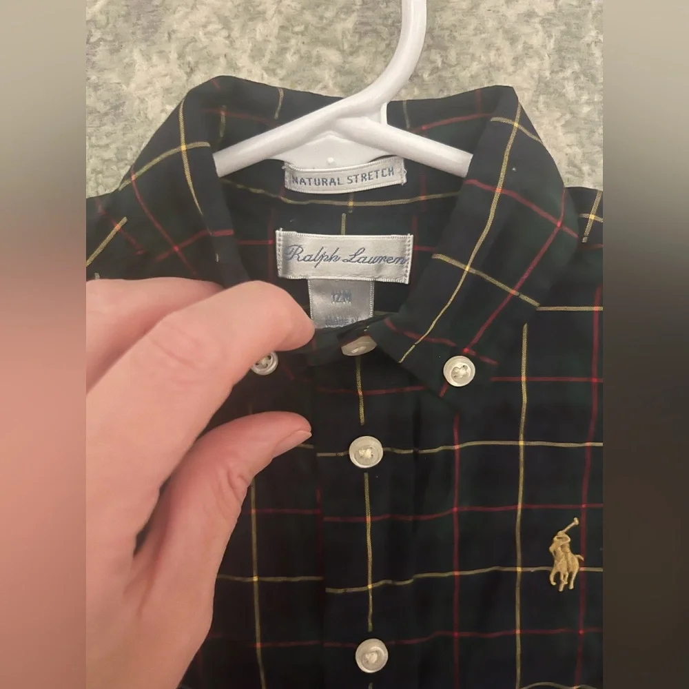 Ralph Lauren Plaid Cotton Poplin Button Up Button Down Dress Shirt Holiday Polo